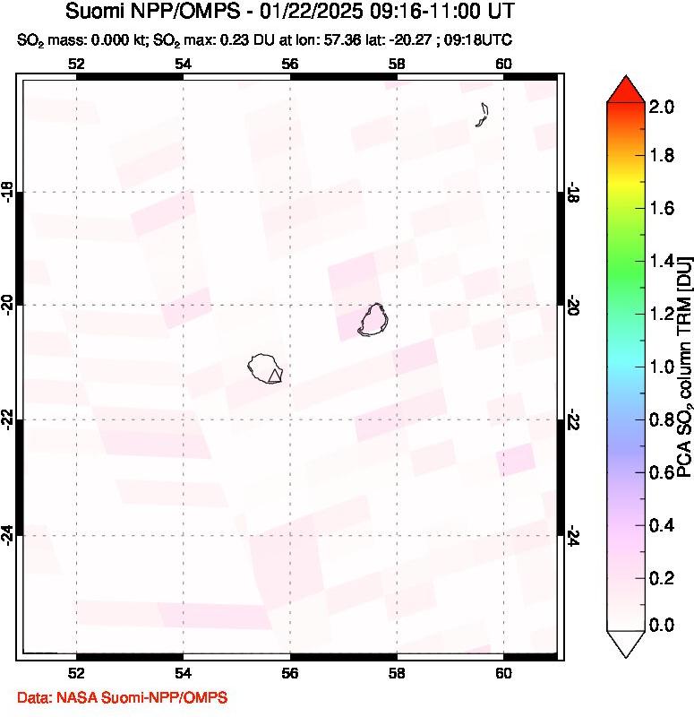 A sulfur dioxide image over Reunion Island, Indian Ocean on Jan 22, 2025.