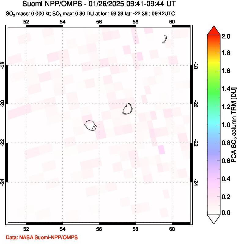 A sulfur dioxide image over Reunion Island, Indian Ocean on Jan 26, 2025.