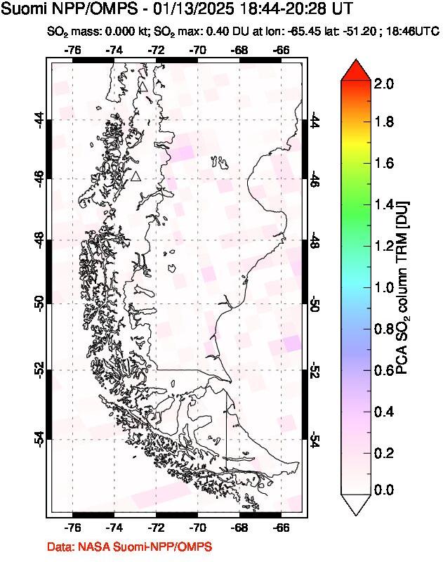 A sulfur dioxide image over Southern Chile on Jan 13, 2025.