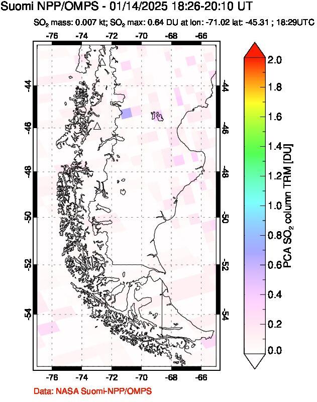 A sulfur dioxide image over Southern Chile on Jan 14, 2025.