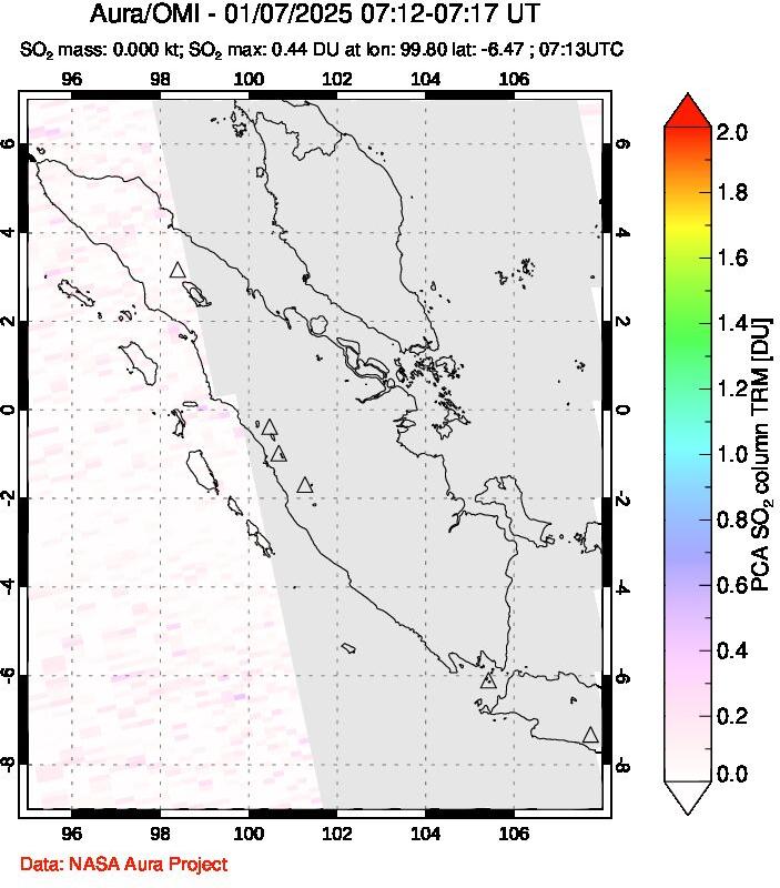 A sulfur dioxide image over Sumatra, Indonesia on Jan 07, 2025.