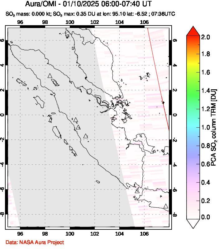 A sulfur dioxide image over Sumatra, Indonesia on Jan 10, 2025.