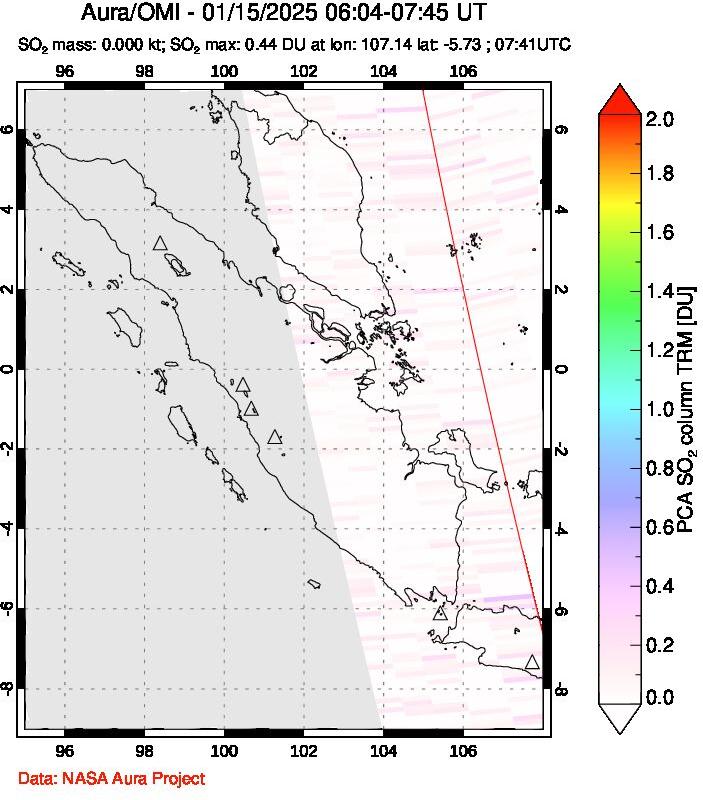 A sulfur dioxide image over Sumatra, Indonesia on Jan 15, 2025.