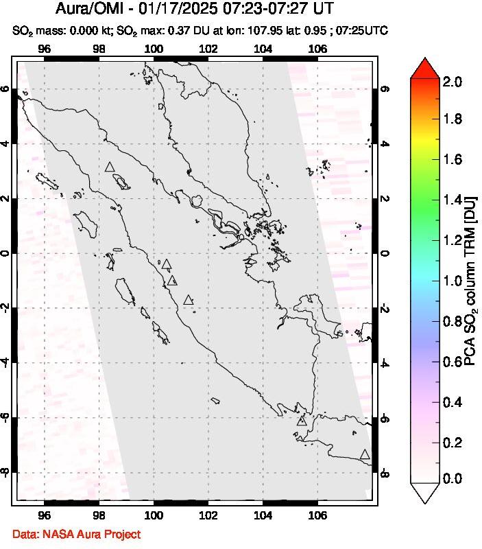 A sulfur dioxide image over Sumatra, Indonesia on Jan 17, 2025.