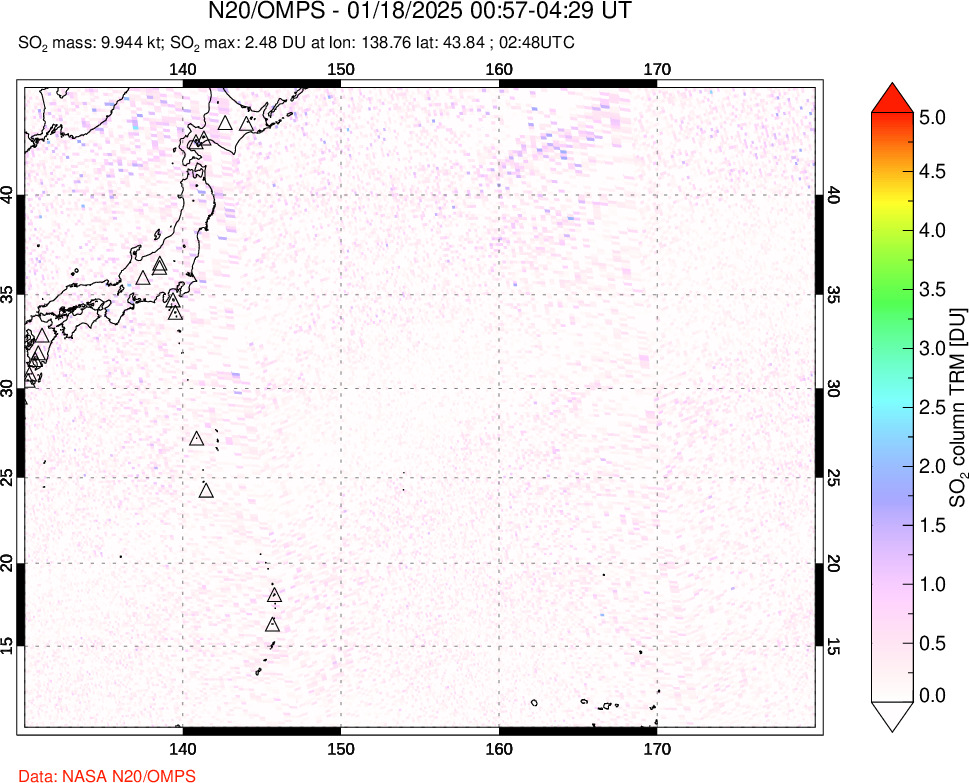 A sulfur dioxide image over Western Pacific on Jan 18, 2025.