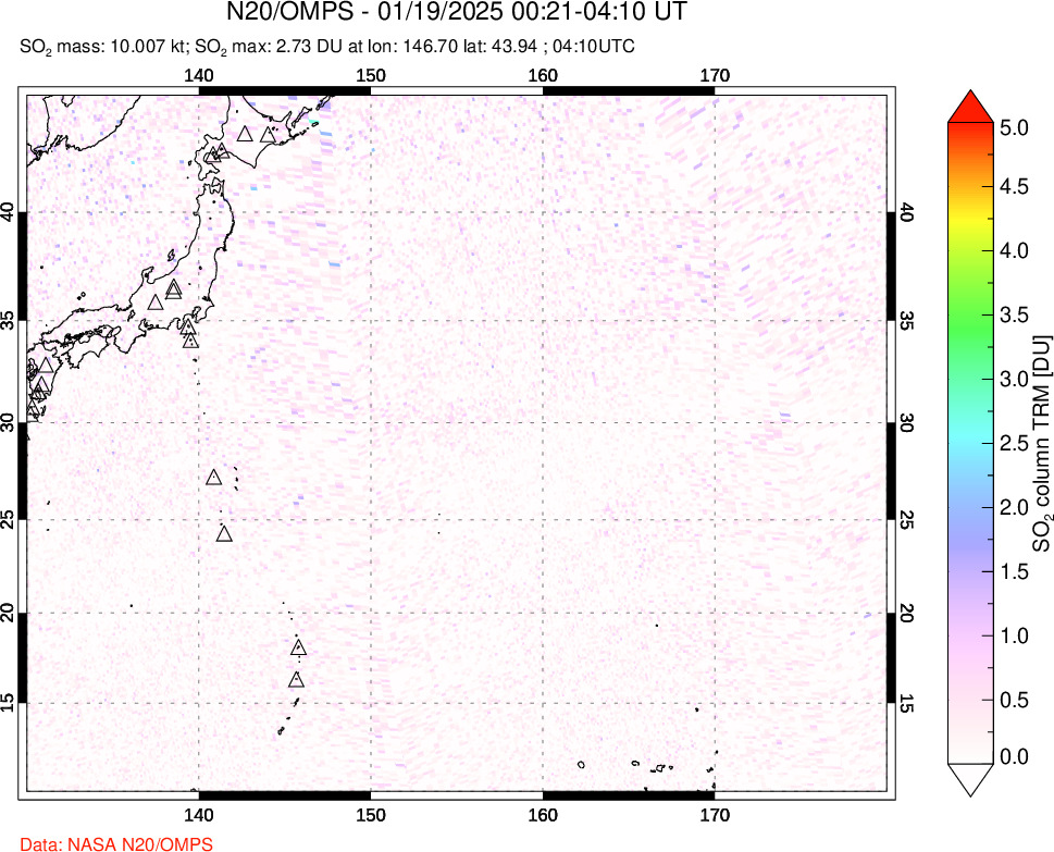 A sulfur dioxide image over Western Pacific on Jan 19, 2025.