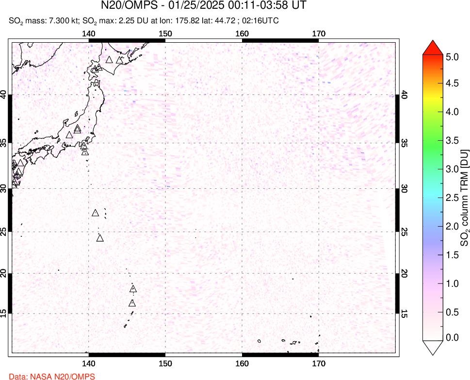 A sulfur dioxide image over Western Pacific on Jan 25, 2025.