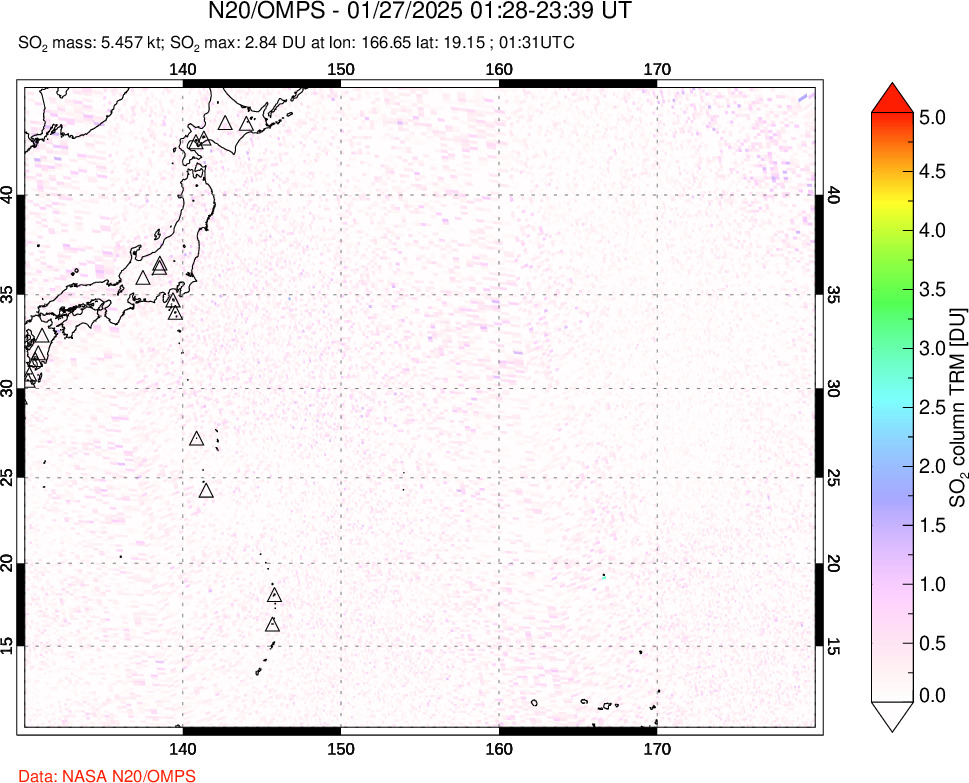 A sulfur dioxide image over Western Pacific on Jan 27, 2025.