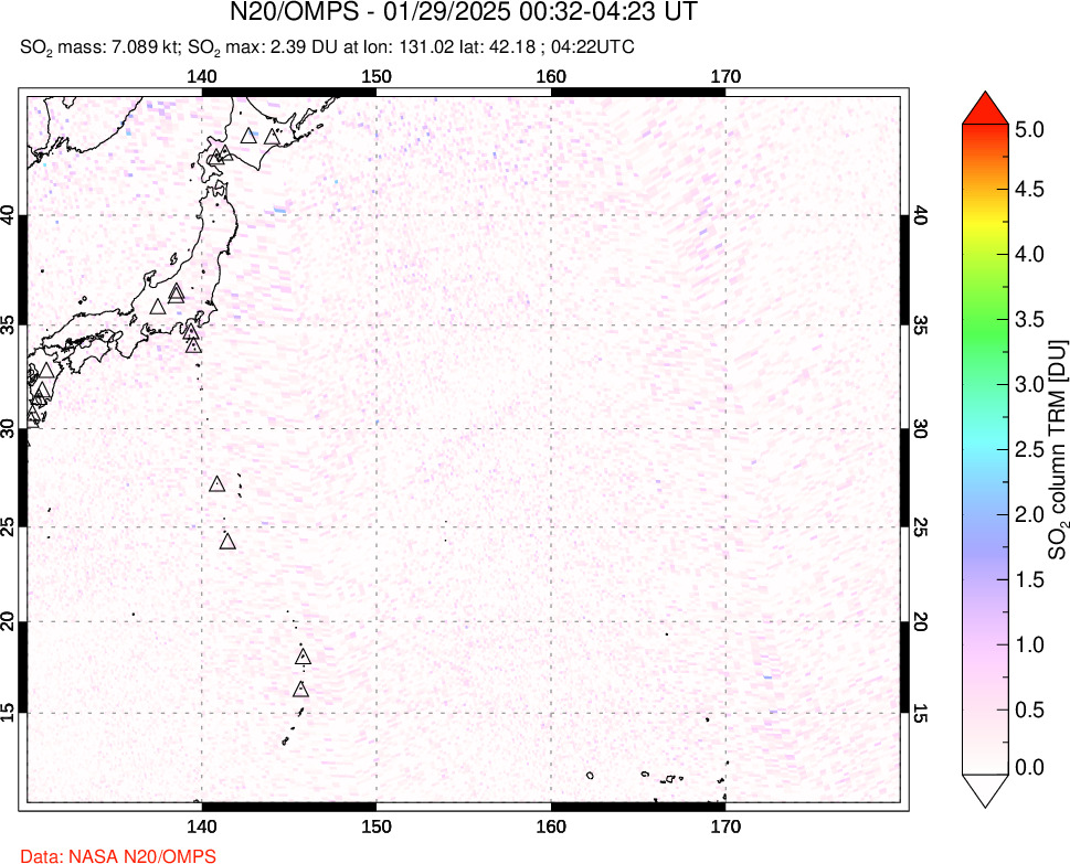 A sulfur dioxide image over Western Pacific on Jan 29, 2025.