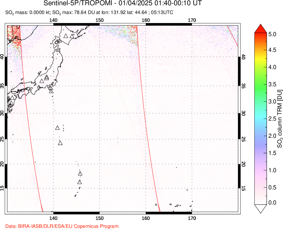 A sulfur dioxide image over Western Pacific on Jan 04, 2025.