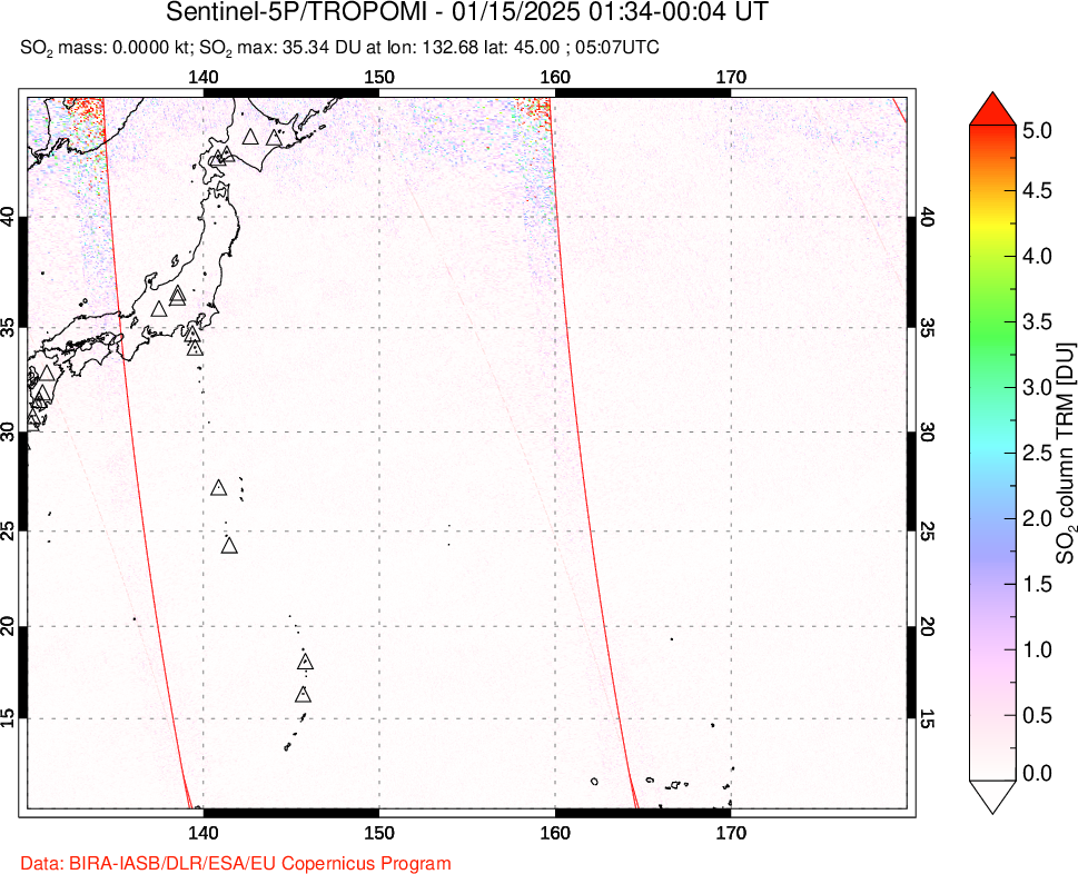 A sulfur dioxide image over Western Pacific on Jan 15, 2025.