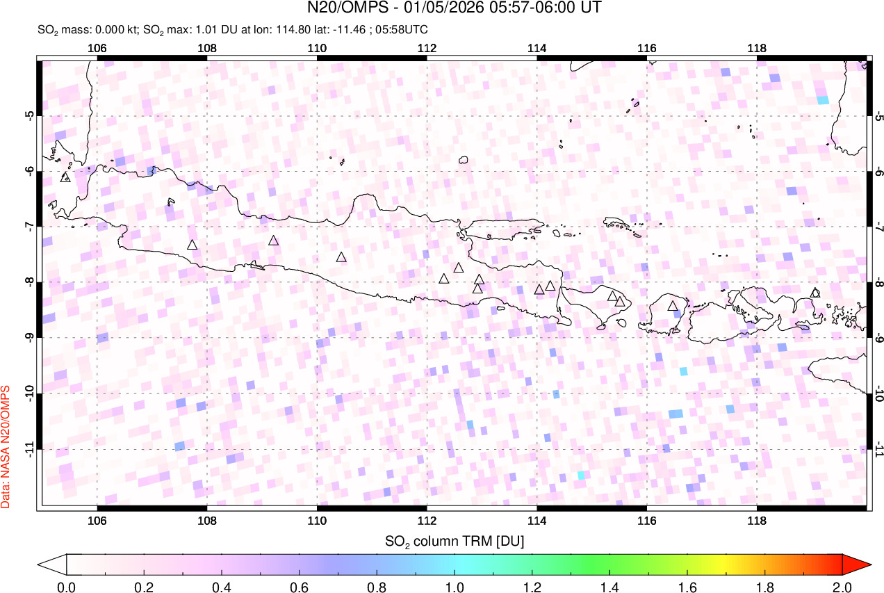 A sulfur dioxide image over Java, Indonesia on Jan 05, 2026.