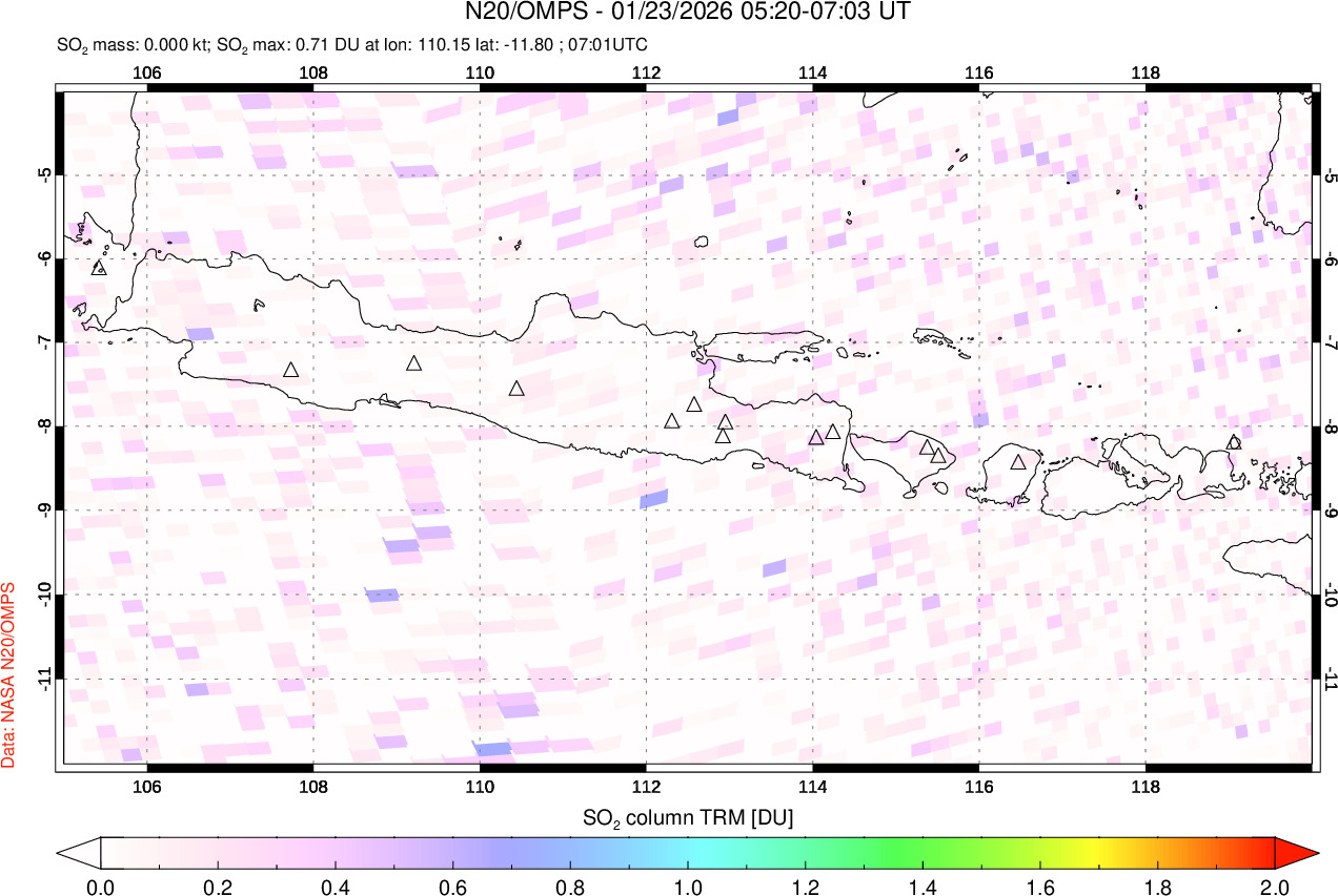 A sulfur dioxide image over Java, Indonesia on Jan 23, 2026.