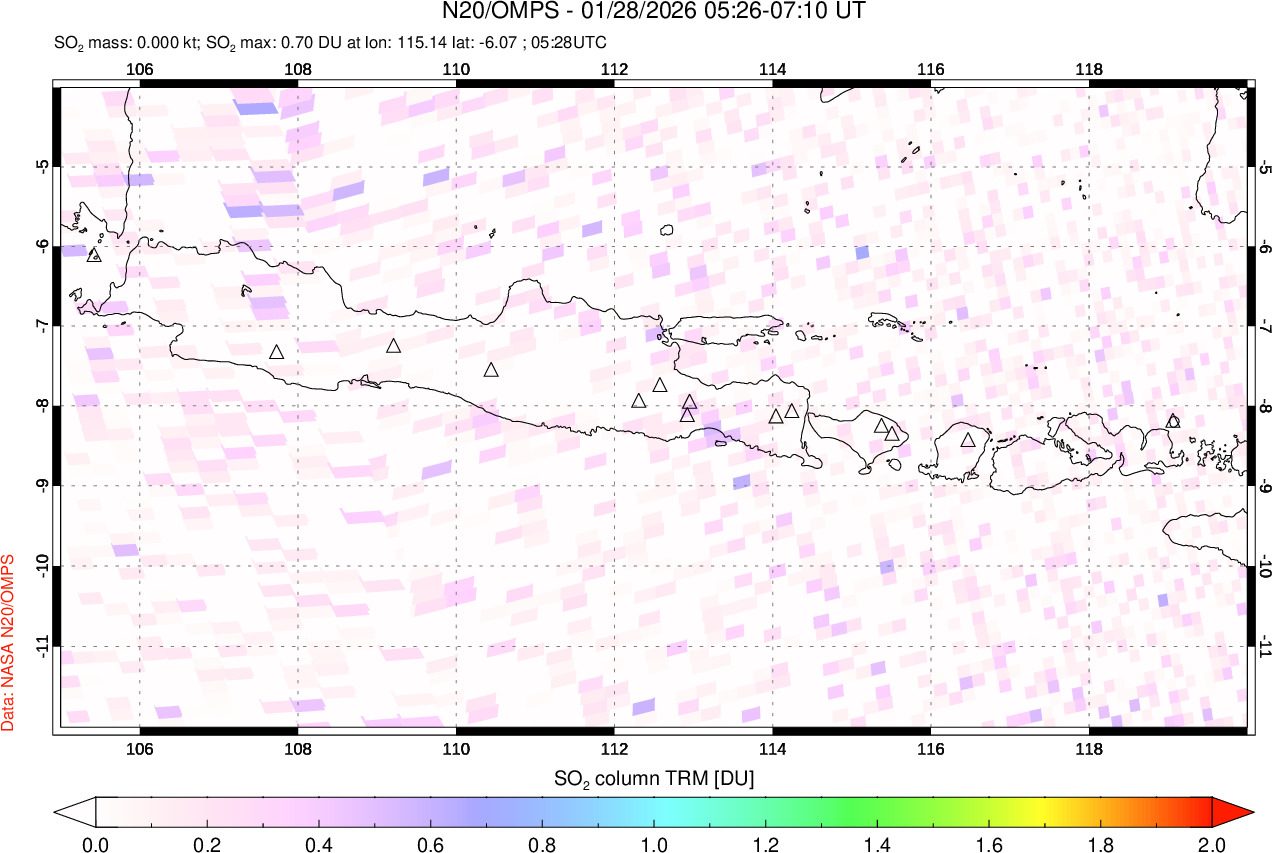 A sulfur dioxide image over Java, Indonesia on Jan 28, 2026.