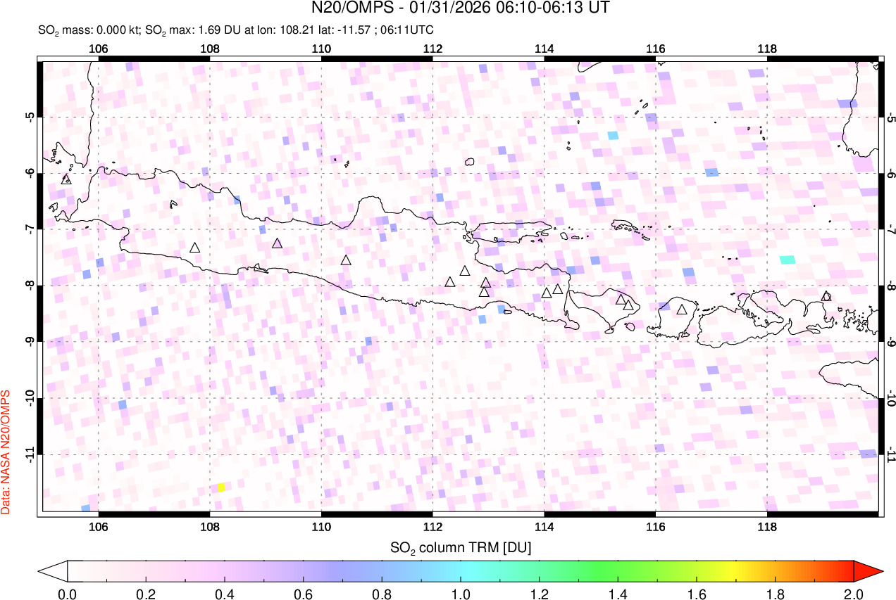 A sulfur dioxide image over Java, Indonesia on Jan 31, 2026.
