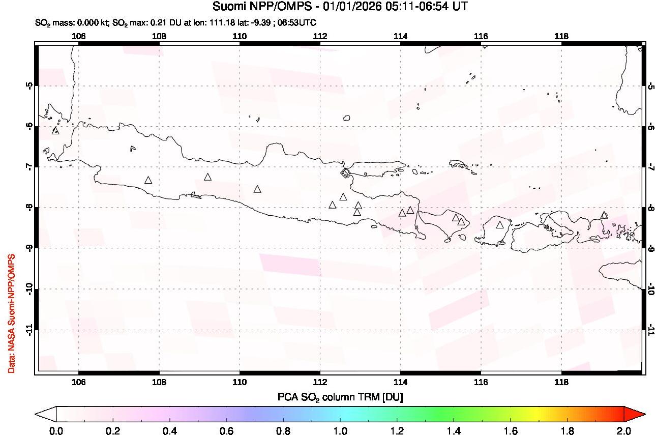A sulfur dioxide image over Java, Indonesia on Jan 01, 2026.