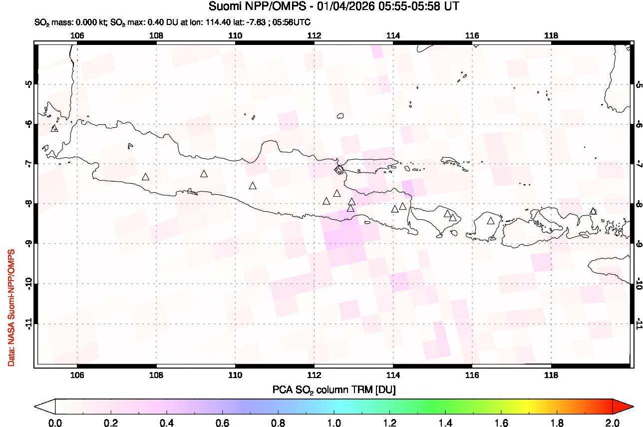A sulfur dioxide image over Java, Indonesia on Jan 04, 2026.