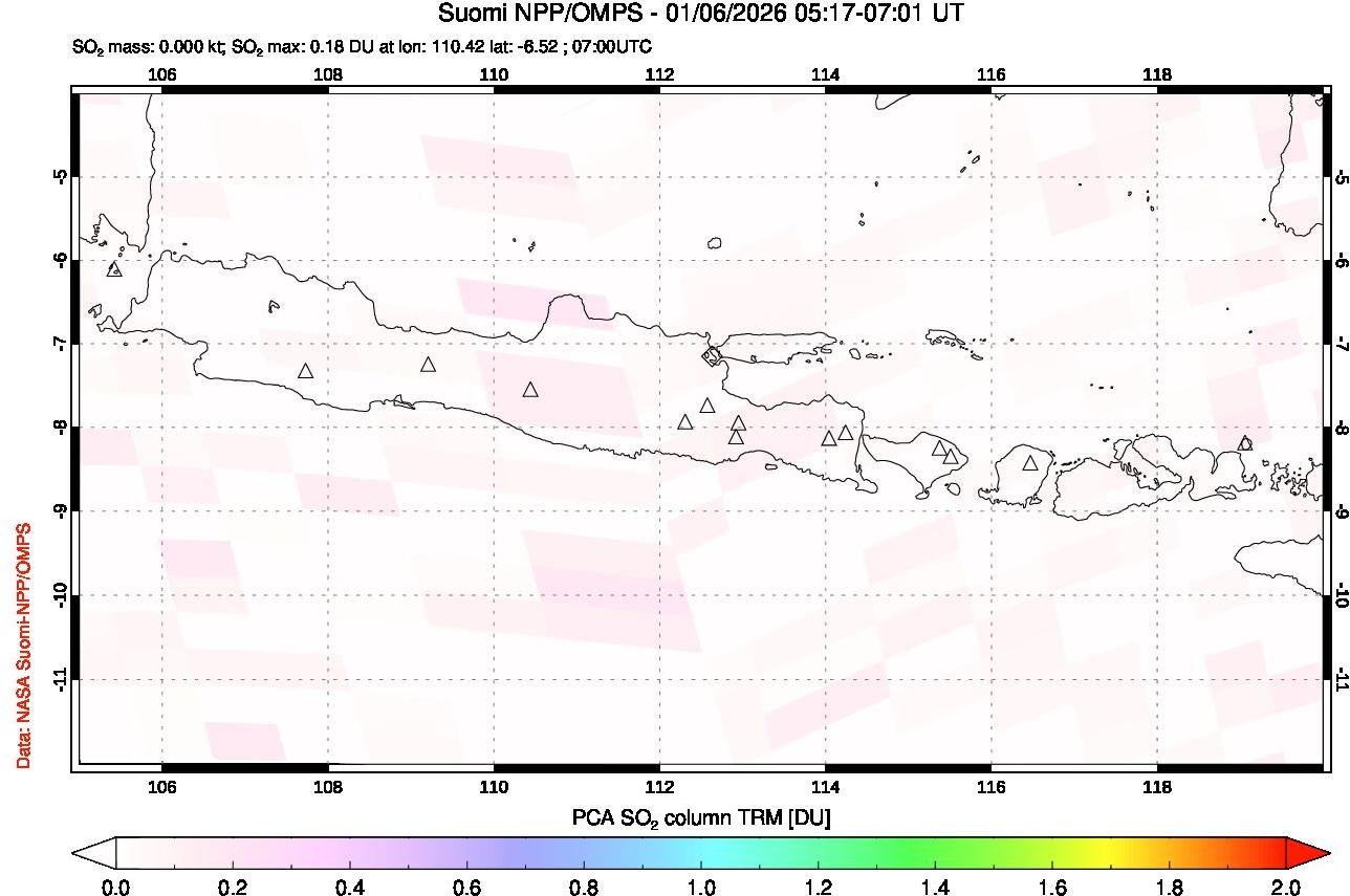 A sulfur dioxide image over Java, Indonesia on Jan 06, 2026.