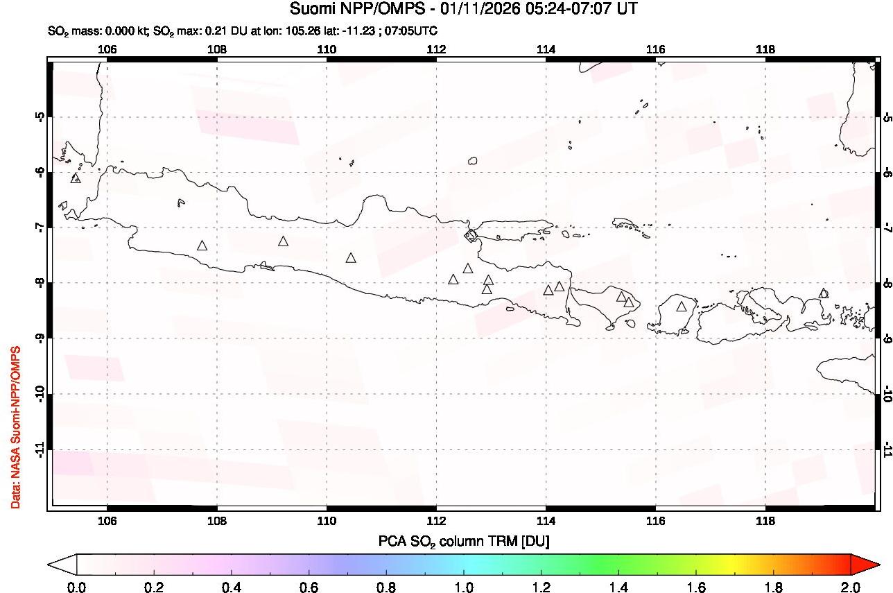 A sulfur dioxide image over Java, Indonesia on Jan 11, 2026.
