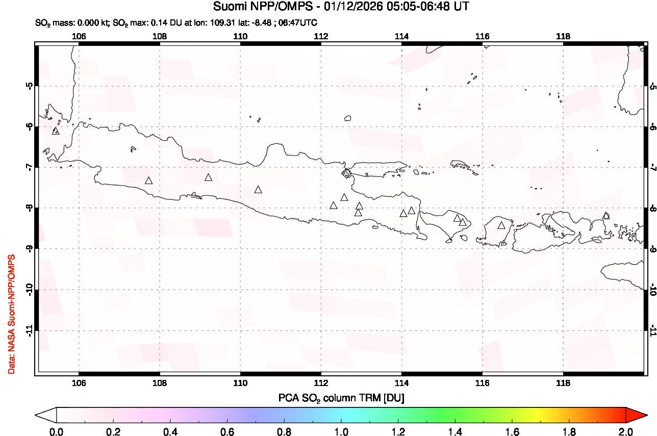 A sulfur dioxide image over Java, Indonesia on Jan 12, 2026.