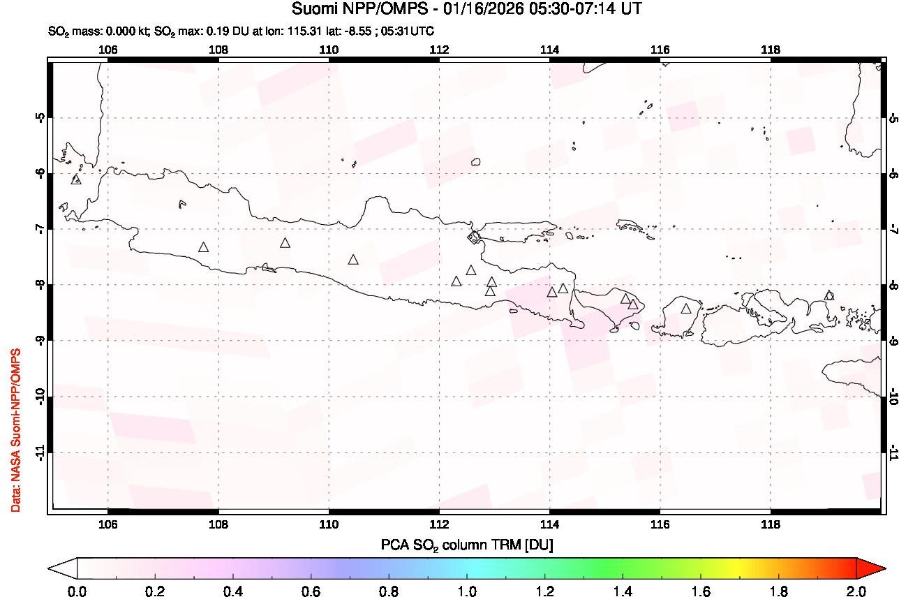 A sulfur dioxide image over Java, Indonesia on Jan 16, 2026.