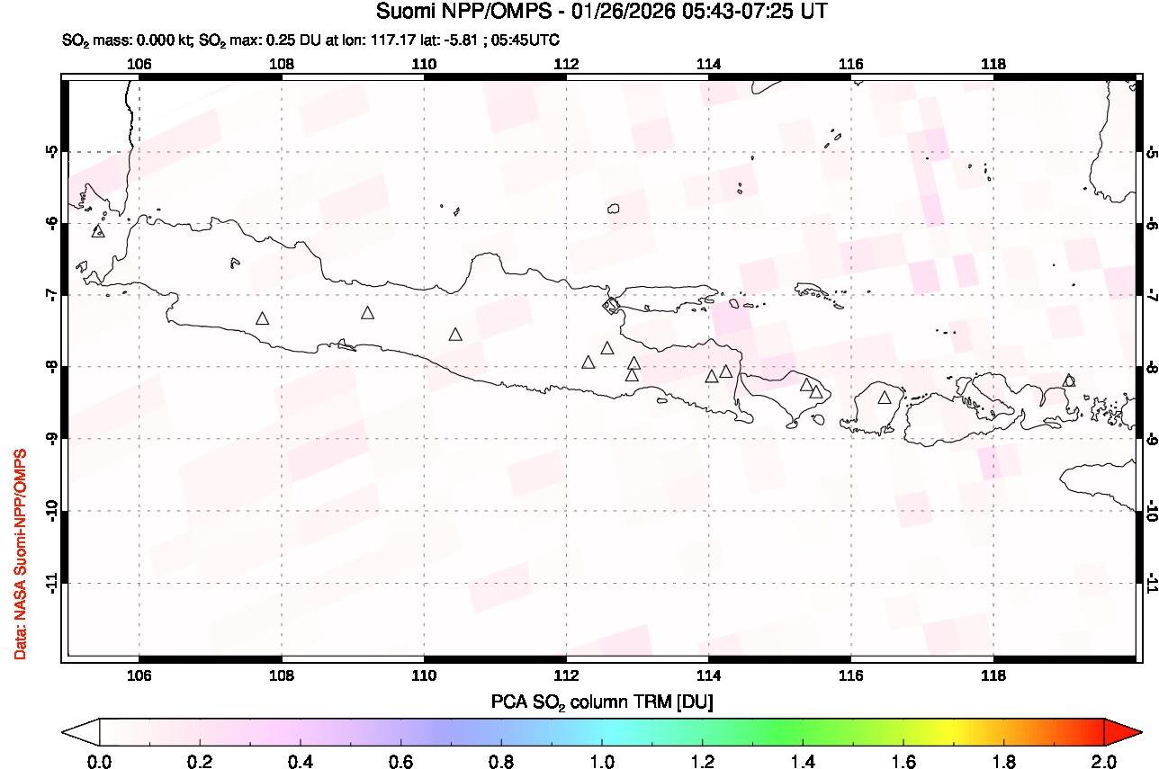 A sulfur dioxide image over Java, Indonesia on Jan 26, 2026.