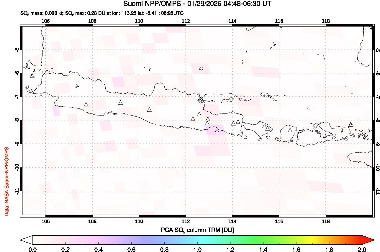 A sulfur dioxide image over Java, Indonesia on Jan 29, 2026.