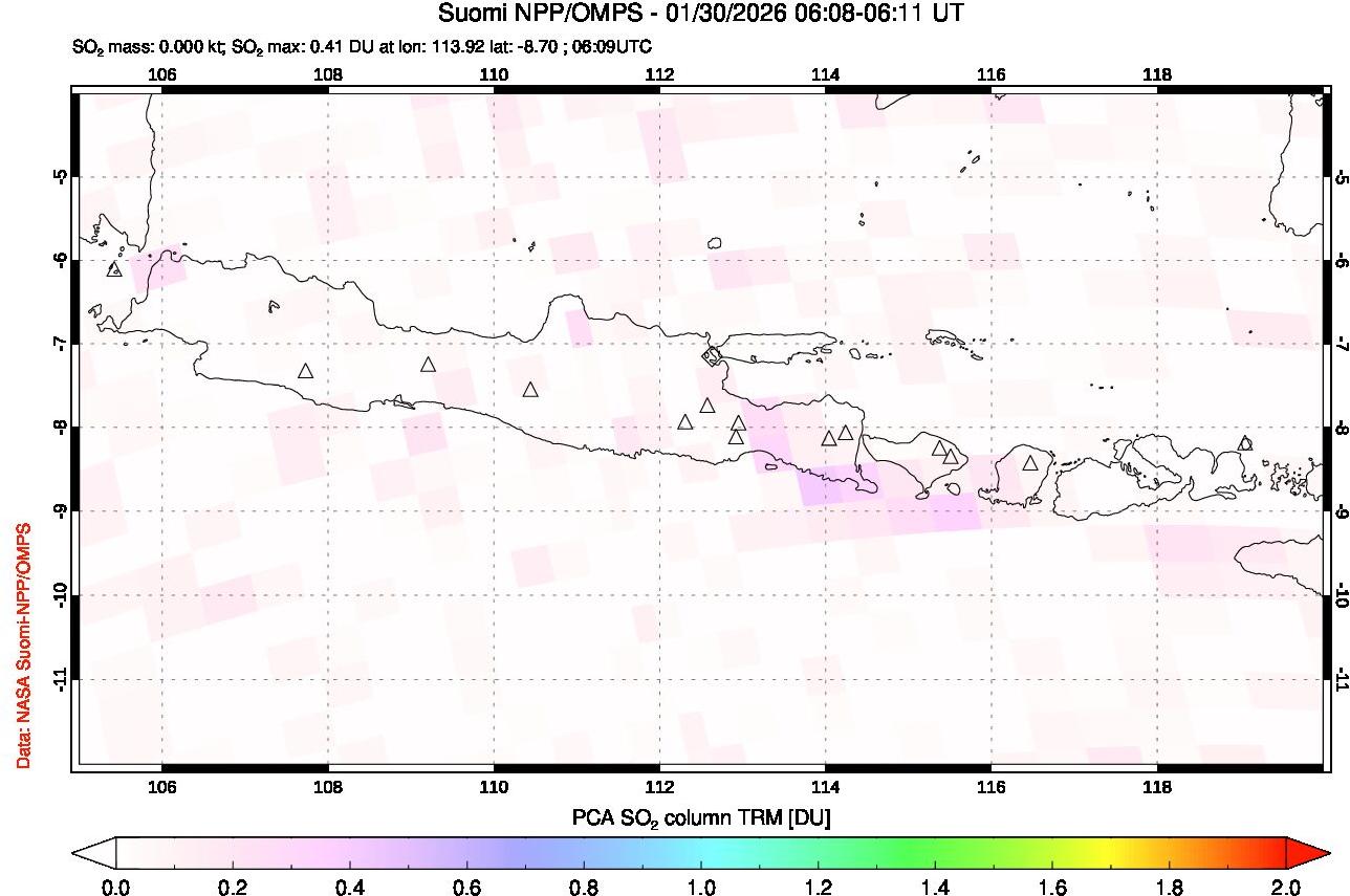 A sulfur dioxide image over Java, Indonesia on Jan 30, 2026.