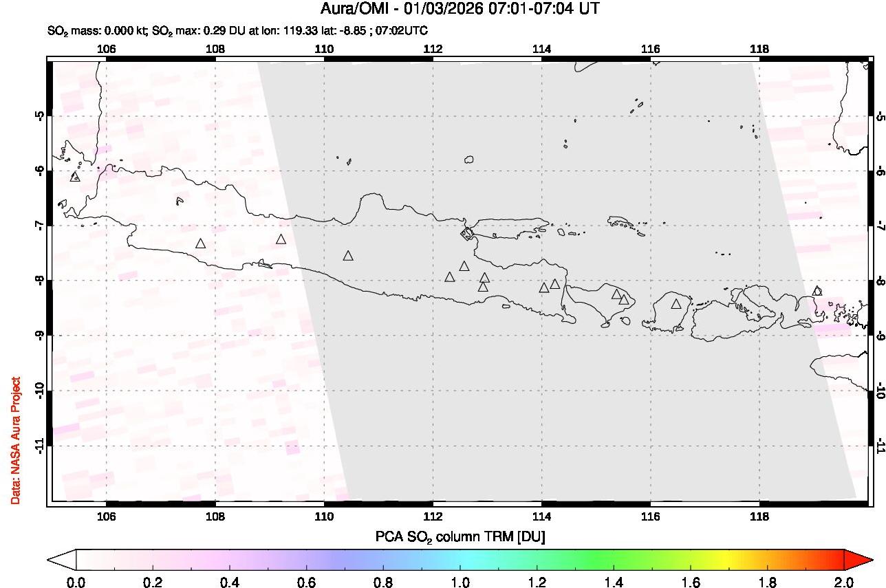 A sulfur dioxide image over Java, Indonesia on Jan 03, 2026.