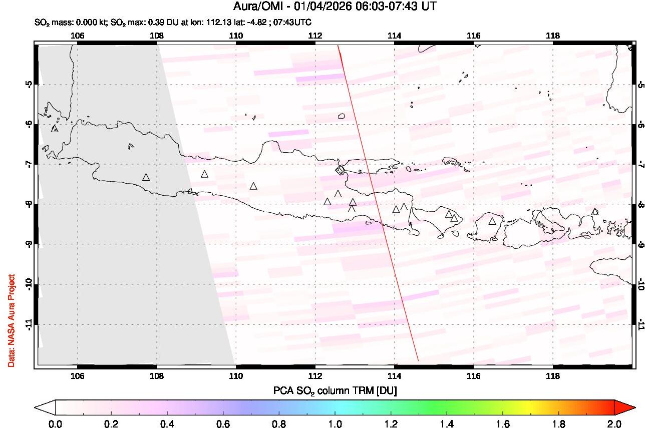 A sulfur dioxide image over Java, Indonesia on Jan 04, 2026.