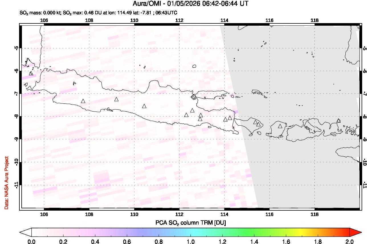 A sulfur dioxide image over Java, Indonesia on Jan 05, 2026.