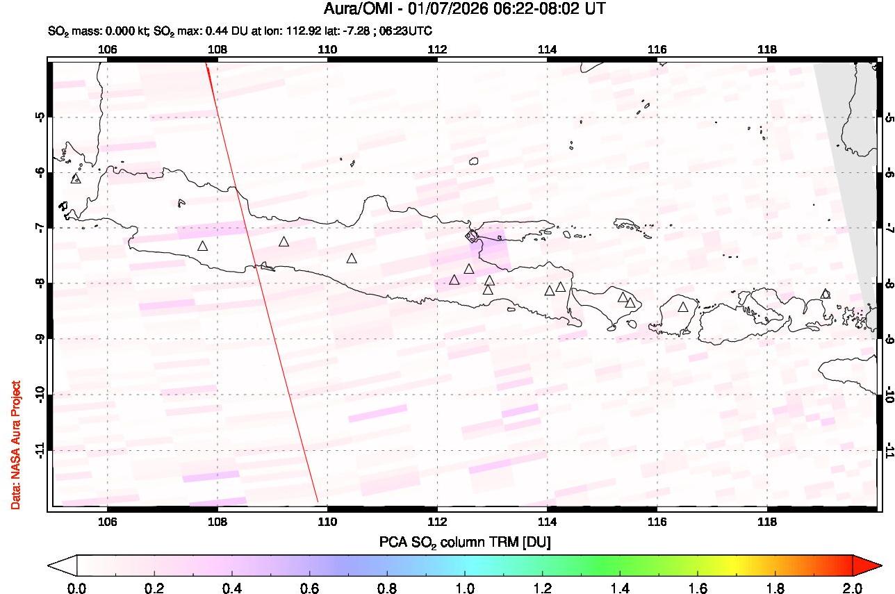 A sulfur dioxide image over Java, Indonesia on Jan 07, 2026.