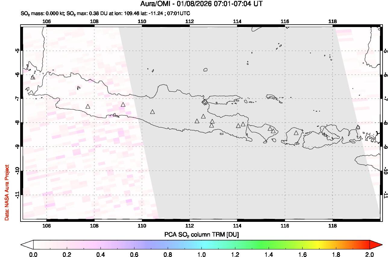 A sulfur dioxide image over Java, Indonesia on Jan 08, 2026.