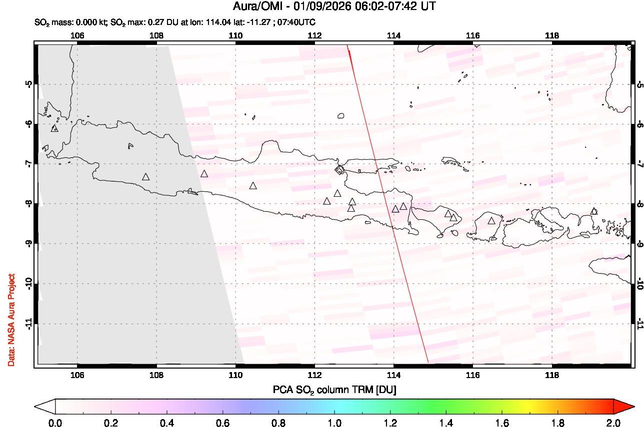 A sulfur dioxide image over Java, Indonesia on Jan 09, 2026.