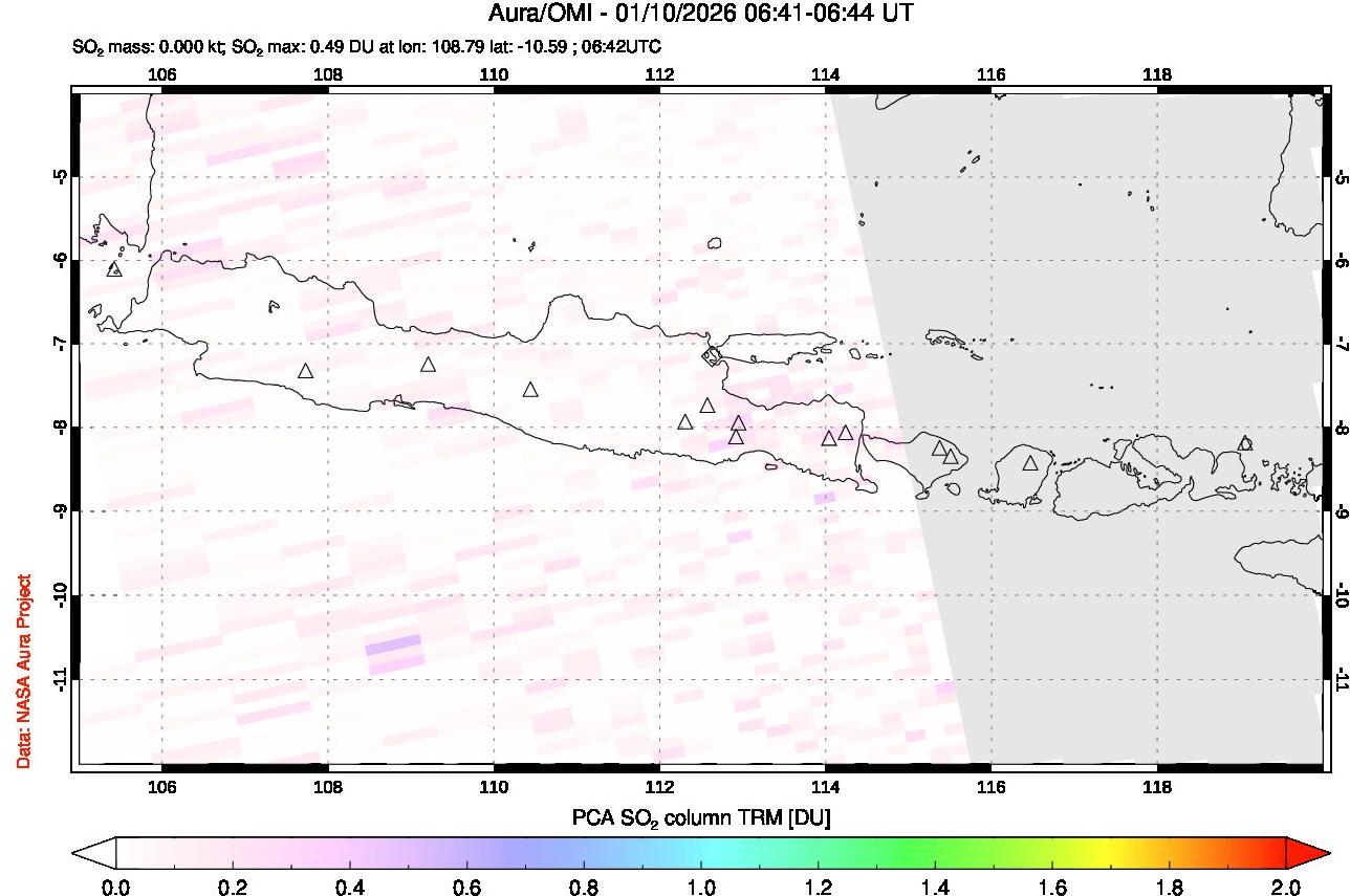 A sulfur dioxide image over Java, Indonesia on Jan 10, 2026.