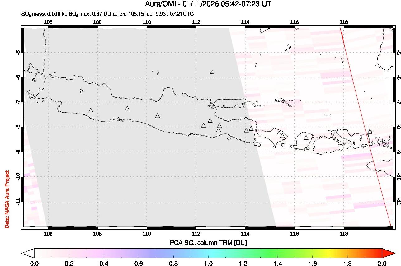 A sulfur dioxide image over Java, Indonesia on Jan 11, 2026.