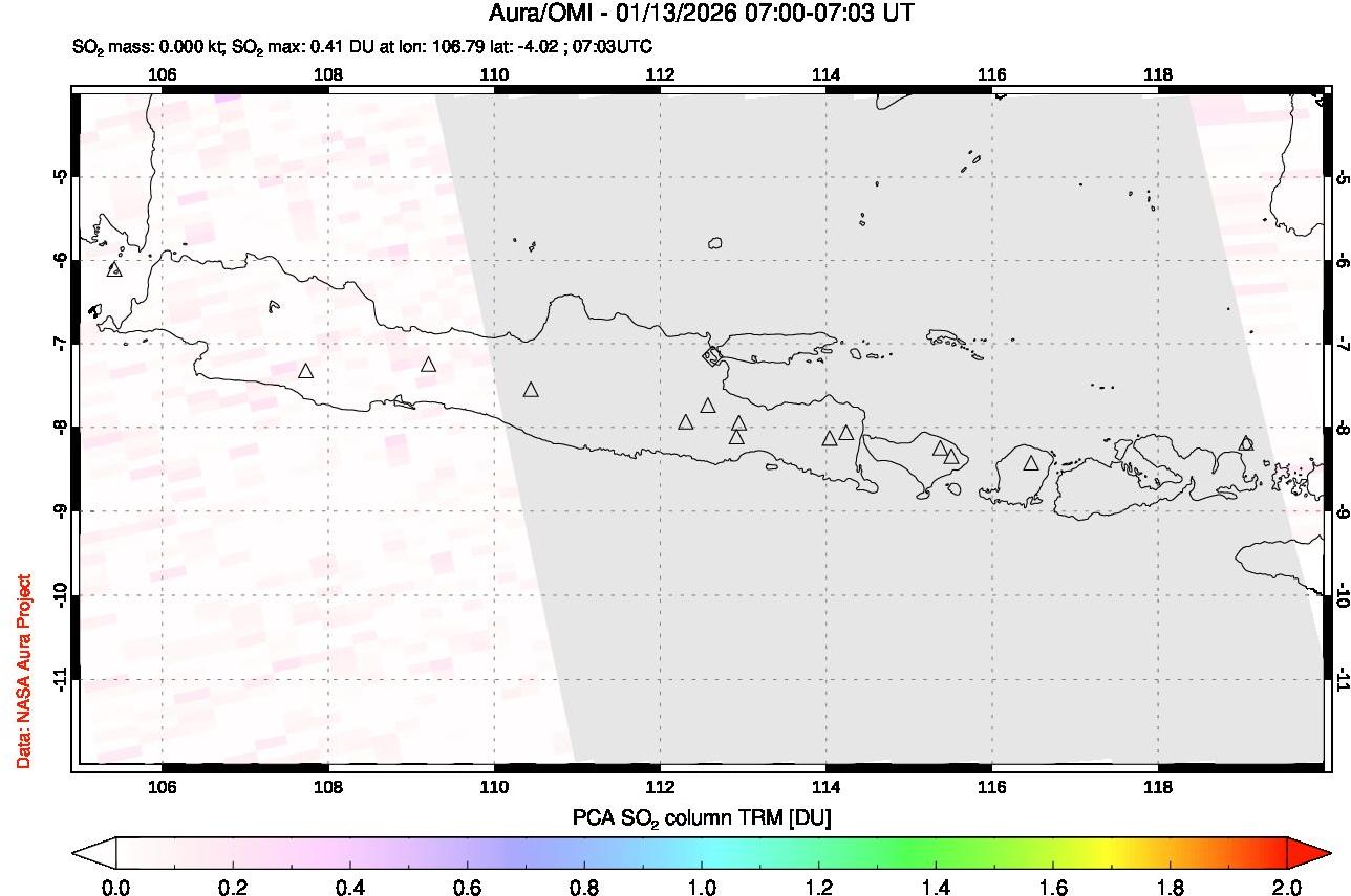 A sulfur dioxide image over Java, Indonesia on Jan 13, 2026.