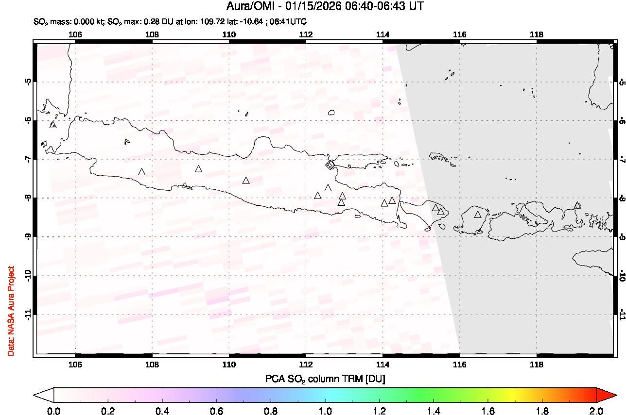 A sulfur dioxide image over Java, Indonesia on Jan 15, 2026.