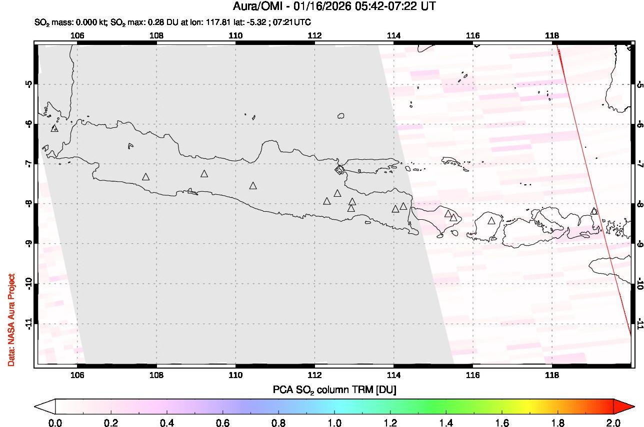 A sulfur dioxide image over Java, Indonesia on Jan 16, 2026.