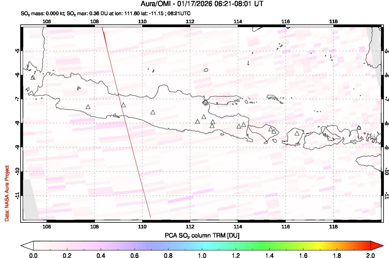 A sulfur dioxide image over Java, Indonesia on Jan 17, 2026.