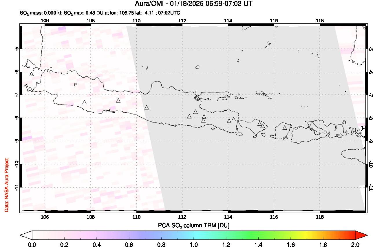 A sulfur dioxide image over Java, Indonesia on Jan 18, 2026.