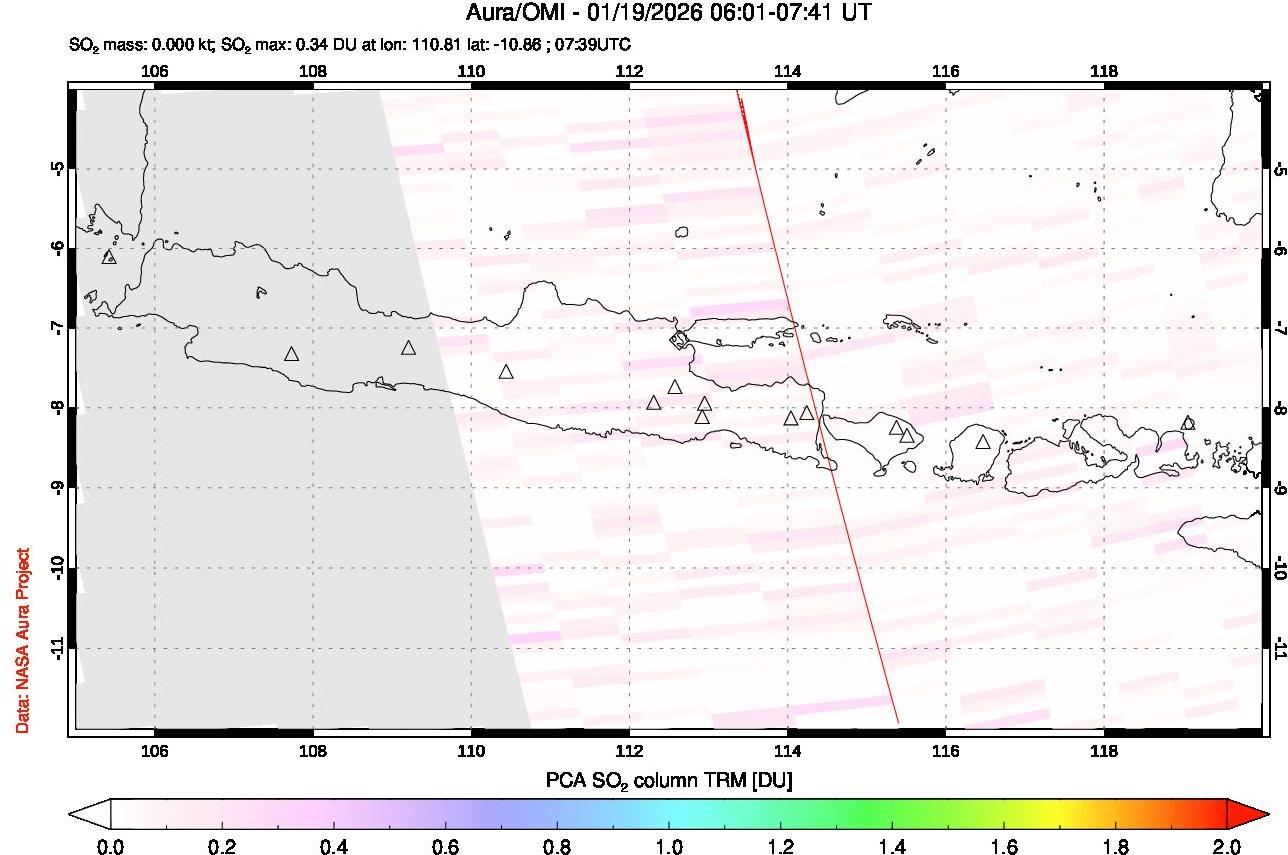 A sulfur dioxide image over Java, Indonesia on Jan 19, 2026.