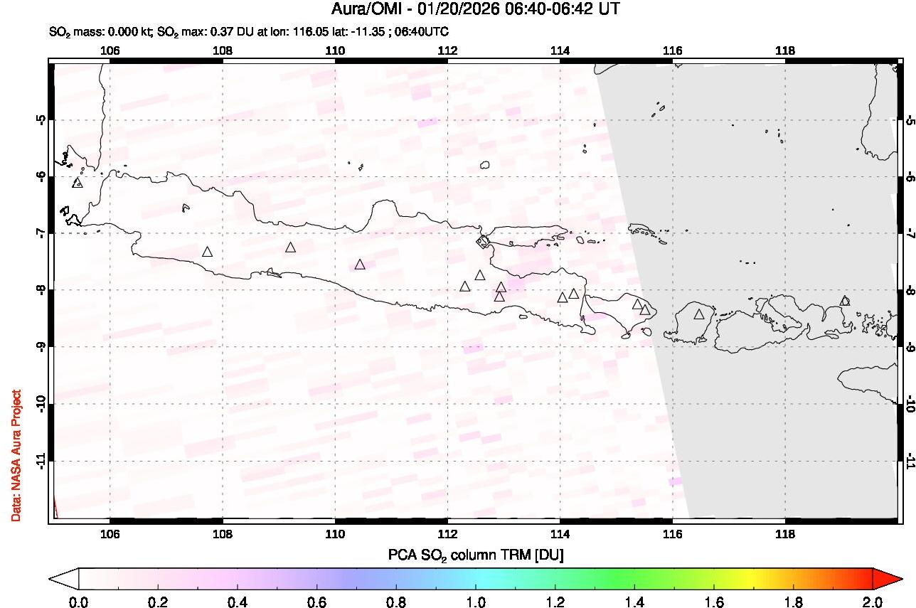 A sulfur dioxide image over Java, Indonesia on Jan 20, 2026.