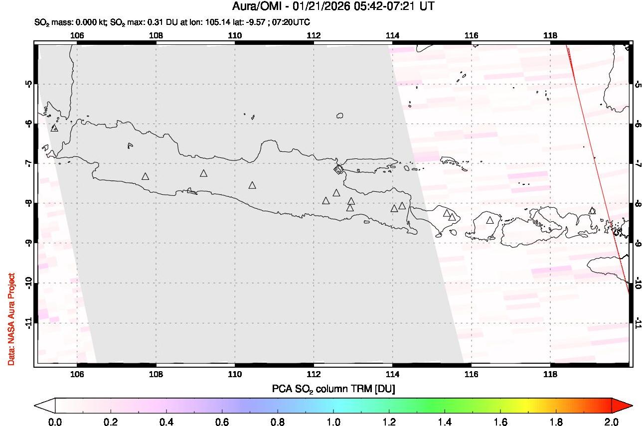 A sulfur dioxide image over Java, Indonesia on Jan 21, 2026.