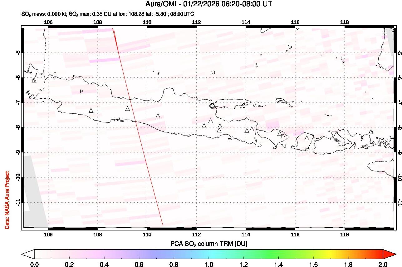 A sulfur dioxide image over Java, Indonesia on Jan 22, 2026.