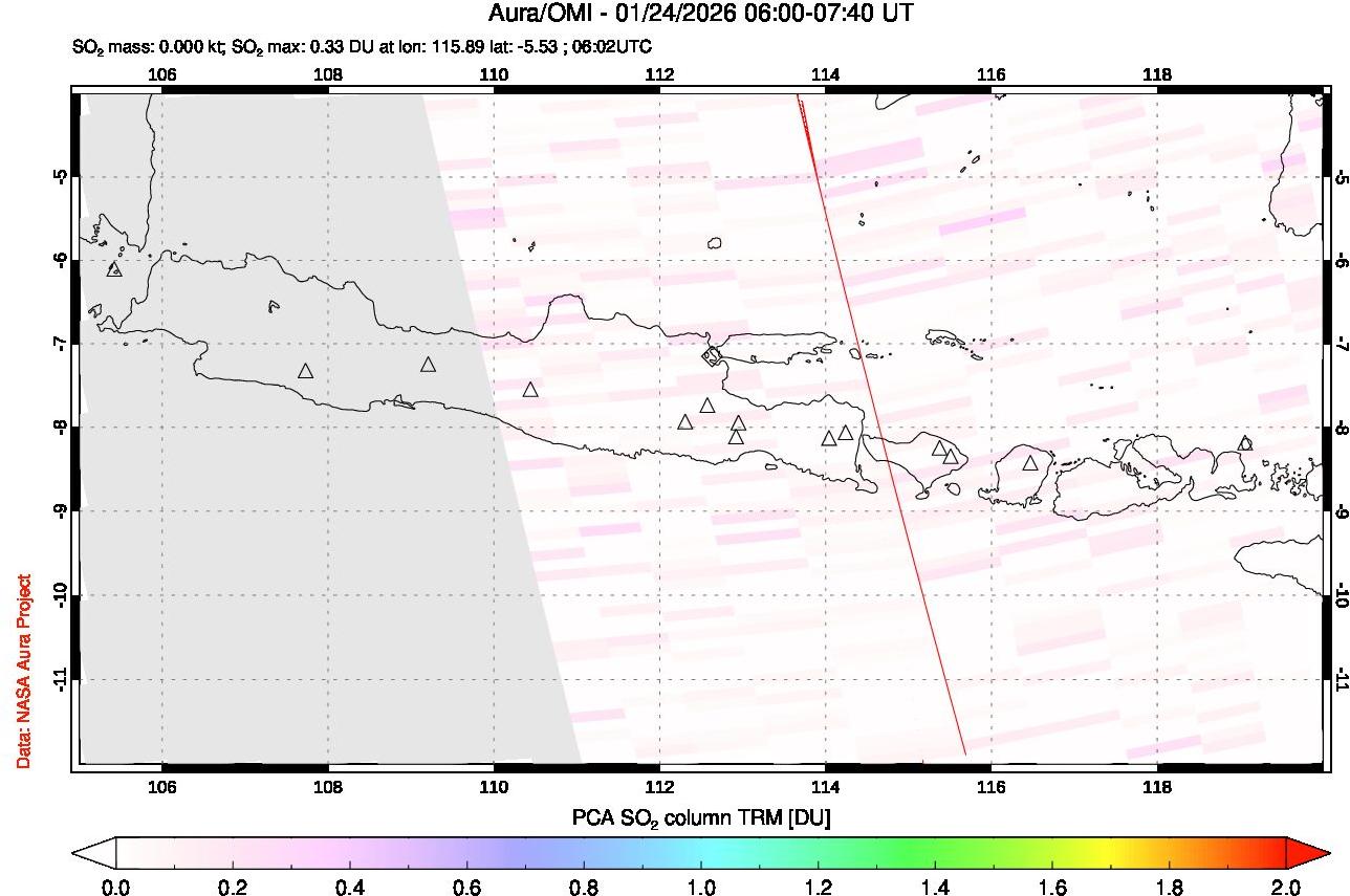 A sulfur dioxide image over Java, Indonesia on Jan 24, 2026.