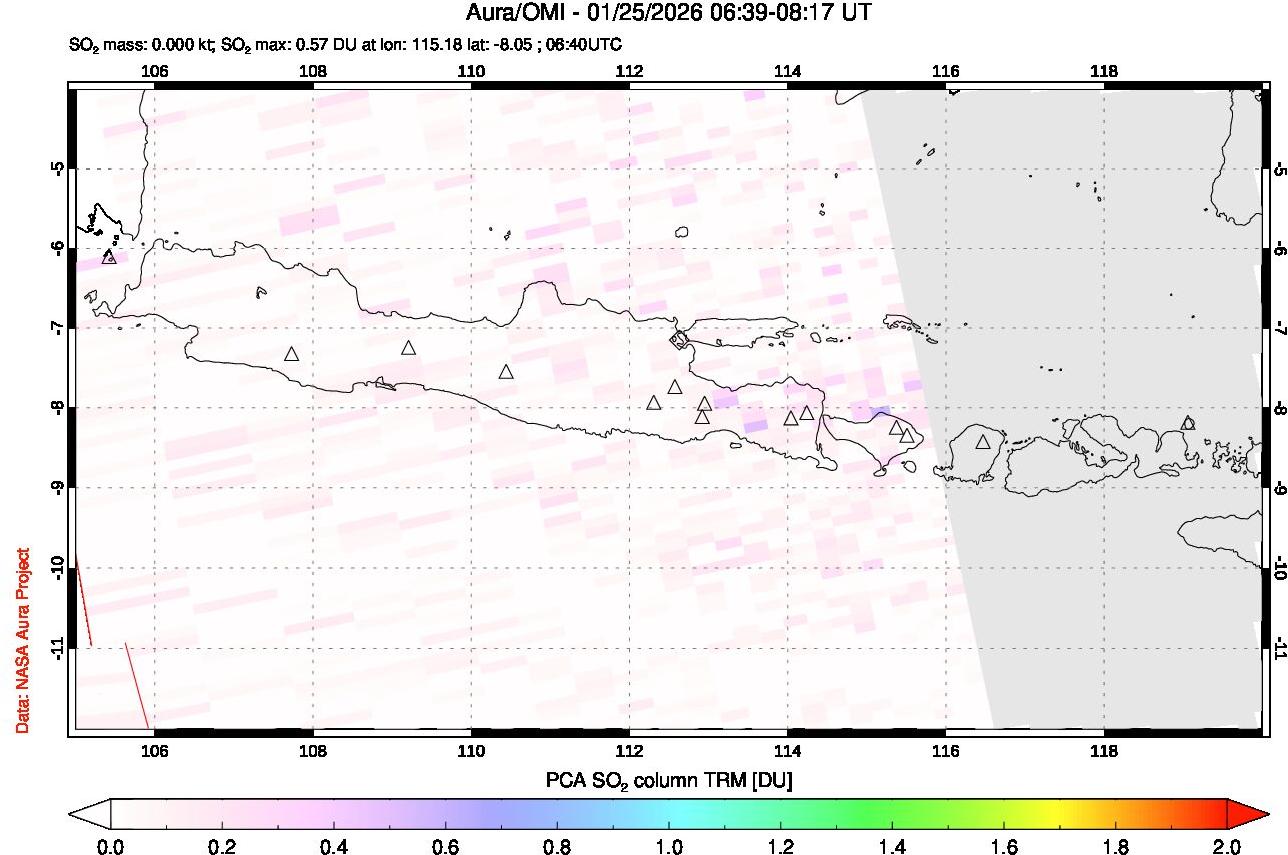 A sulfur dioxide image over Java, Indonesia on Jan 25, 2026.