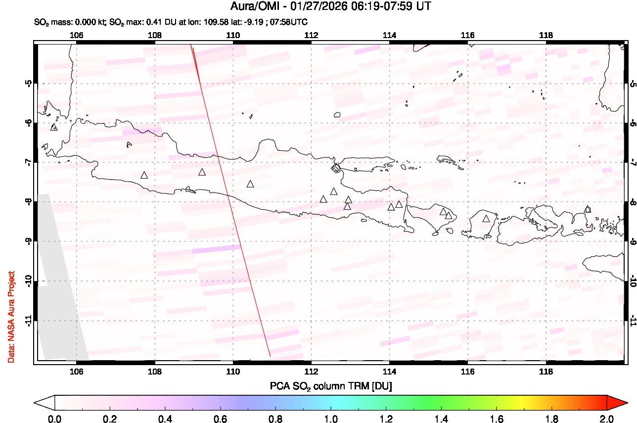 A sulfur dioxide image over Java, Indonesia on Jan 27, 2026.