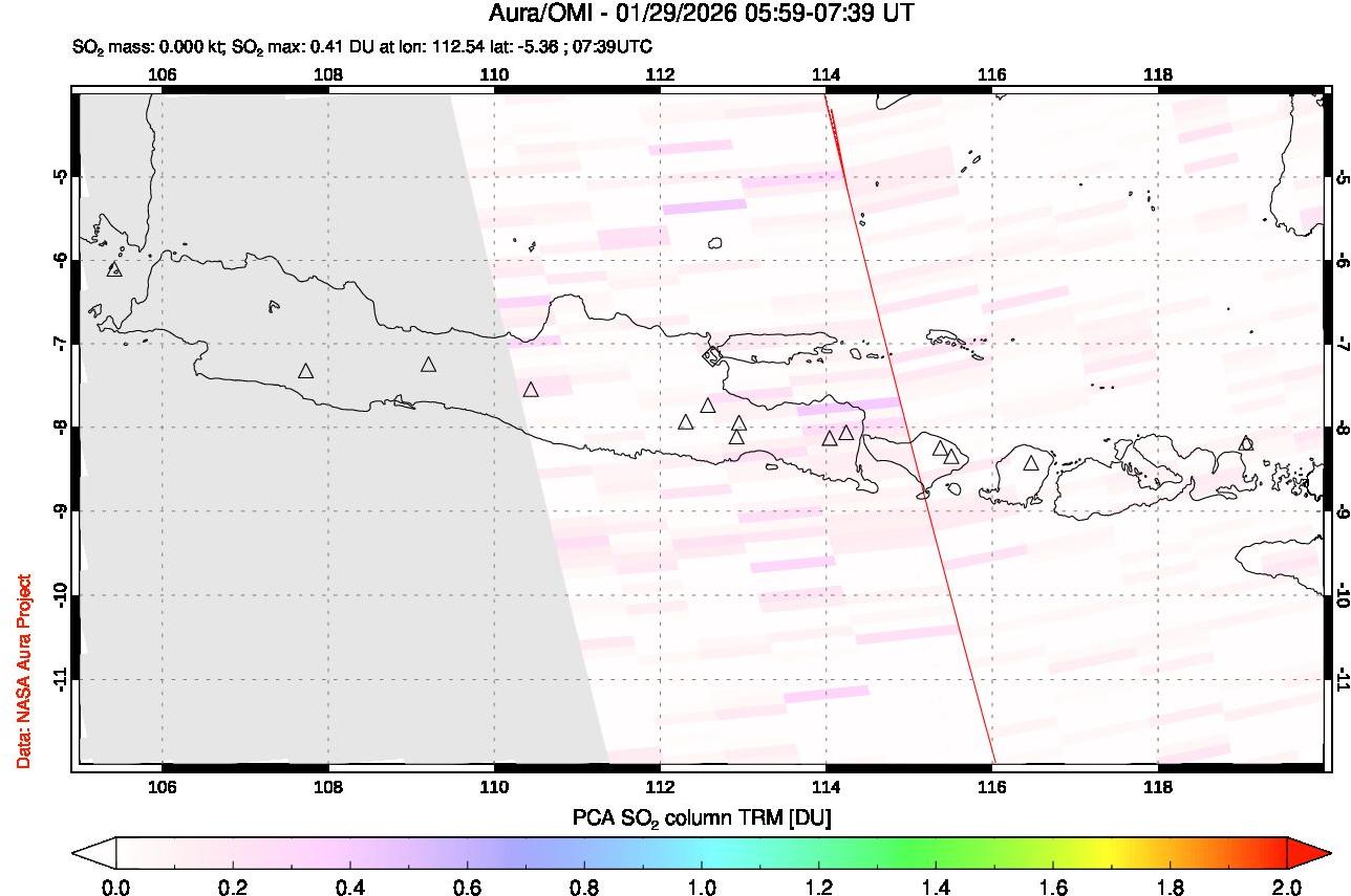 A sulfur dioxide image over Java, Indonesia on Jan 29, 2026.