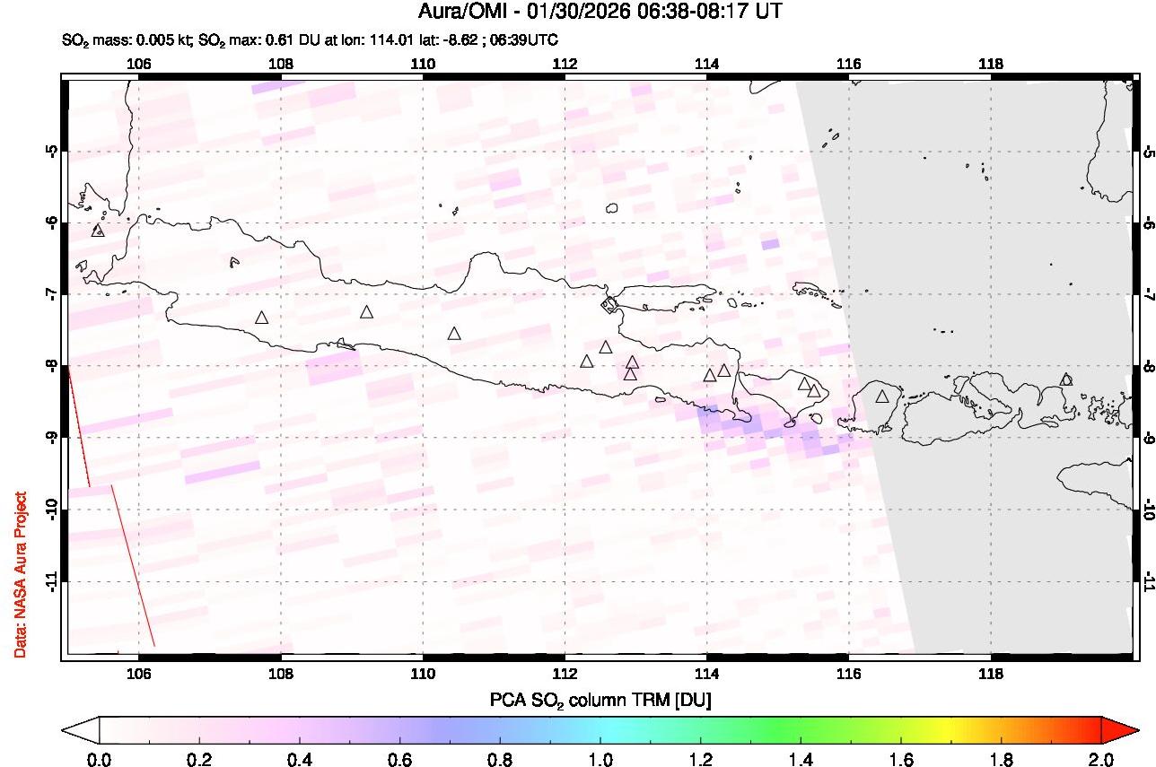 A sulfur dioxide image over Java, Indonesia on Jan 30, 2026.